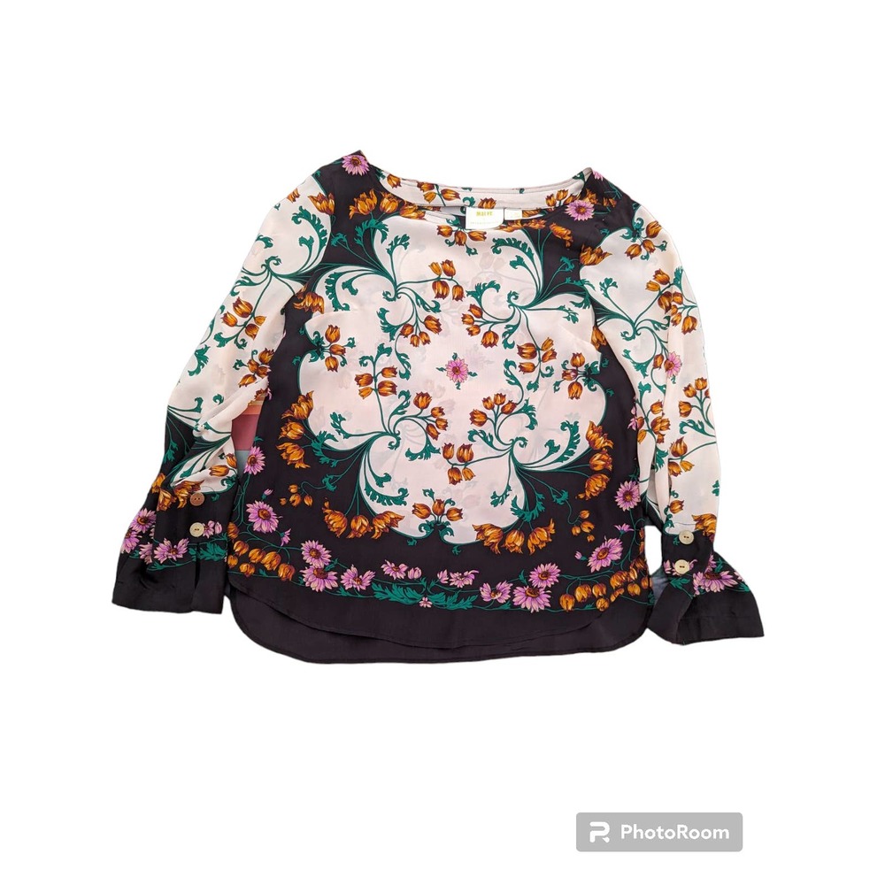 Maeve by Anthropology Sheer Floral Blouse